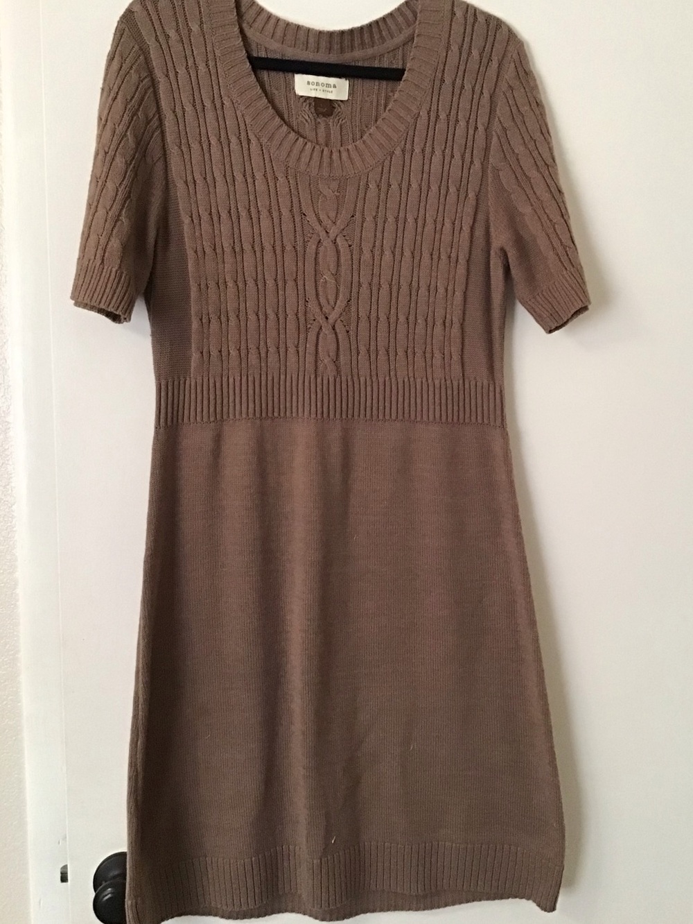 Sonoma Taupe Cable-Knit Short Sleeve Midi Dress